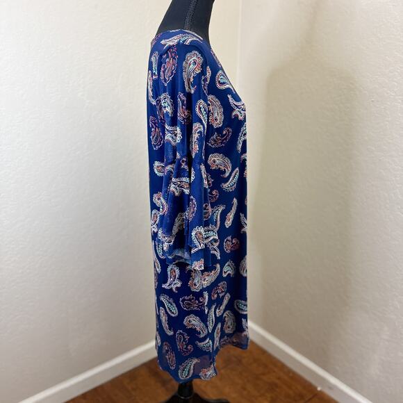 Allison Brittney Blue Paisley Bell Sleeve Chiffon Dress PL Petite Lined - Picture 3 of 8